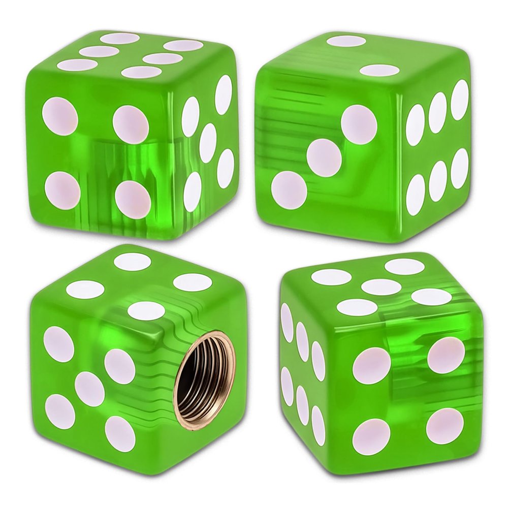 YUPIKJI 4PCS Dice Style Tire Valve Stem Caps, Universal Air Stem Cap, Car Tire Air Caps Covers with O Rubber Ring, Auto Dust Proof Cover Tire Valve Stem Covers for Vehicles (Transparent Grass Green)