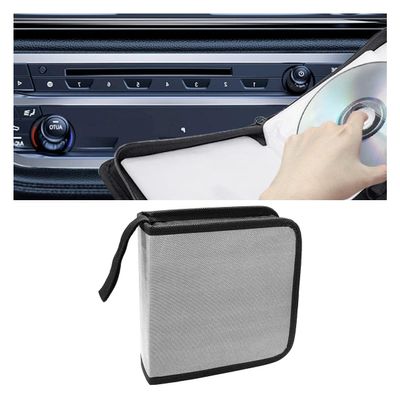 Craedli Car CD Case Holder, 40 Capacity DVD Disc Organizer Wallet with Zipper, Portable Hard Plastic CD Storage Binder, Universal DVD Protective Accessories for Car, Home, Travel, Office (Gray)