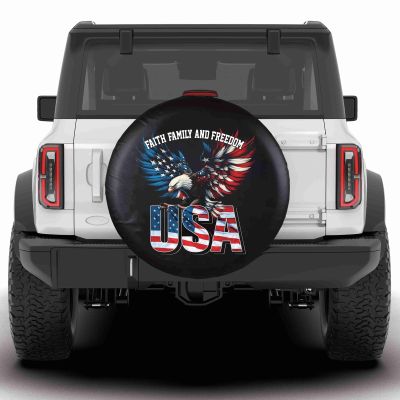 KafePross Eagle USA Flag Faith Family Freedom Spare Tire Cover Independence of USA 1776-2026 American Flag Wheel Protectors Waterproof Tire Cover Fit for RV SUV Truck Travel Trailers 16"