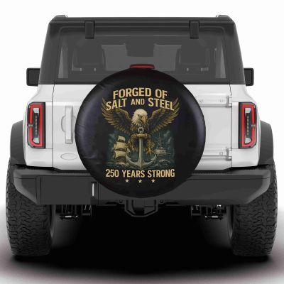 KafePross Forged of Salt and Steel U.S. Naval Ships Spare Tire Cover Independence of USA 1776-2026 American Flag Wheel Protectors Waterproof Tire Cover Fit for RV SUV Truck Travel Trailers 17"