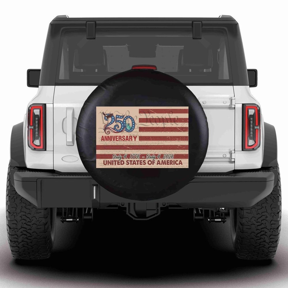 KafePross We The People Vintage American Flag Spare Tire Cover Independence of USA 1776-2026 American Flag Wheel Protectors Waterproof Tire Cover Fit for RV SUV Truck Travel Trailers 16"