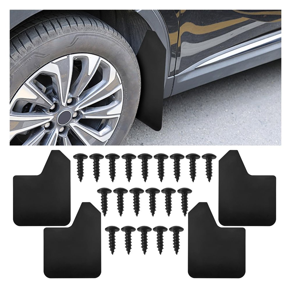 Craedli 4PCS Universal Car Mud Flaps Set, Flexible Bendable Mudguard Automotive Front & Rear Splash Guards with Screws, Vehicle Exterior Protection Accessories for SUV, Truck, Pickup, Off-Road (Black)