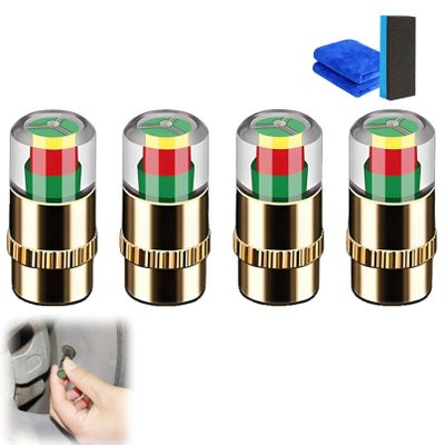 Tire Pressure Monitoring Valve, 36 PSI (2.4 Bar) Tire Pressure Sensor Indicator with Easy-to-Read tri-Color Indicator Light, Car Tire Pressure Monitor Valve Stem Caps for Most Cars (4Pcs A)