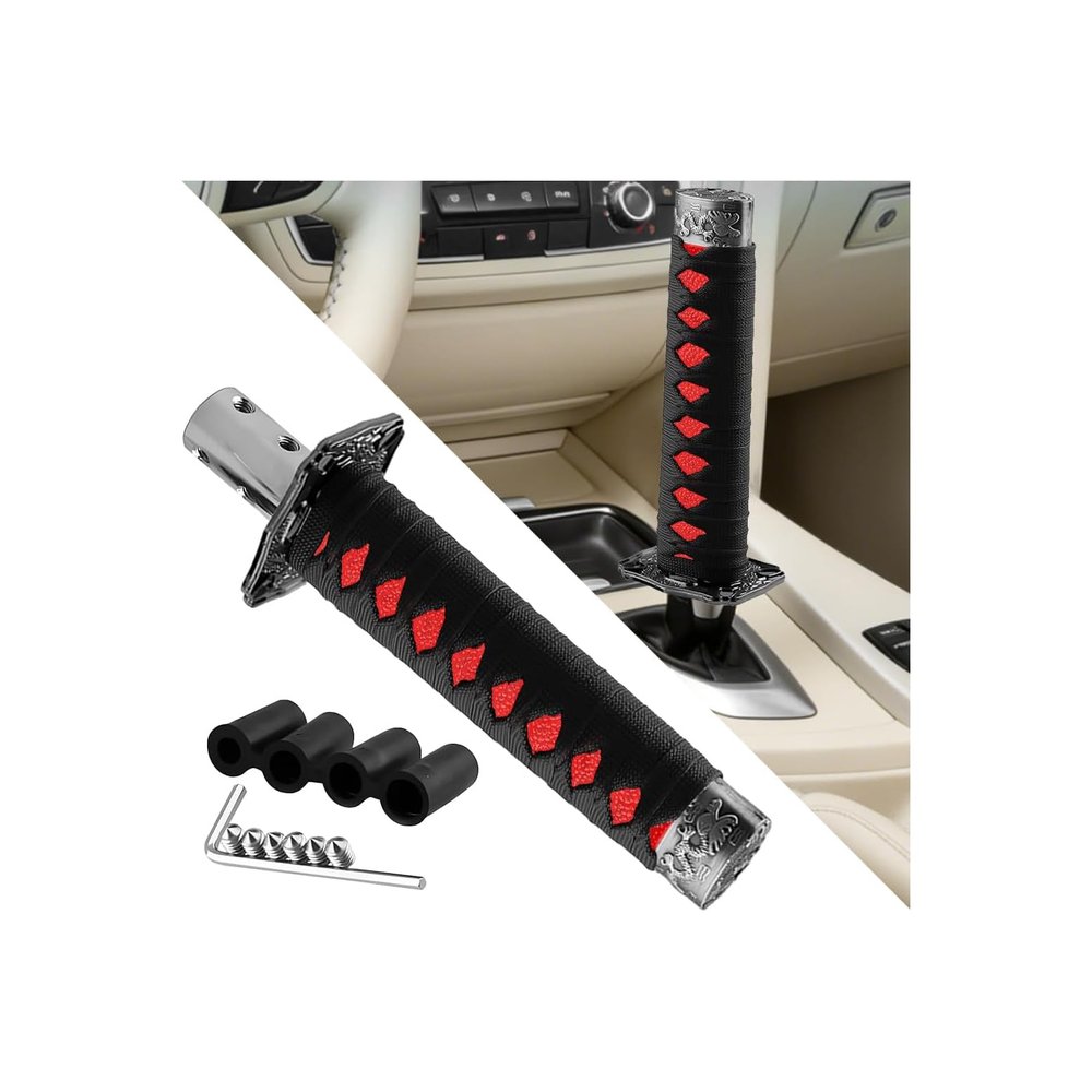 HZEL Car Katana Shift Knob, Samurai Sword Weighted Gear Shifter Handle with 4 Adapters, Ancient Antiquity Auto Stick Lever Shift Knob, Universal for Most Manual Transmission Vehicles (Black/Red)