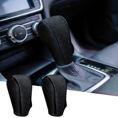 Craedli Leather Car Gear Shift Cover, Anti-Slip Breathable Waterproof Shifter Lever Protector Cover, Universal Automotive Interior Shift Knob Decorative Accessories for Cars, SUVs, Trucks (Black-2PCS)