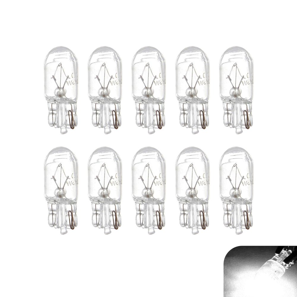 Icyfond 10PCS 194 Light Bulbs, T10 Car Brake Light Turn Signal Bulbs, 12V 5W 168 192 1/4 Wedge Base Halogen Width Lights Bulb, Auto Turn Signal Tail Taillight Brake Lights, for Truck SUV Car (White)