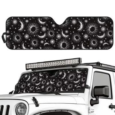 Glofpot Sun and Moon Windshield Sun Shade for Jeep Wrangler JL/JLU 2018-2025 & Gladiator JT 2020-2025 Foldable Reflective Windshield Sunshade Blocks UV Rays Front Window Sun Visor Easy to Install