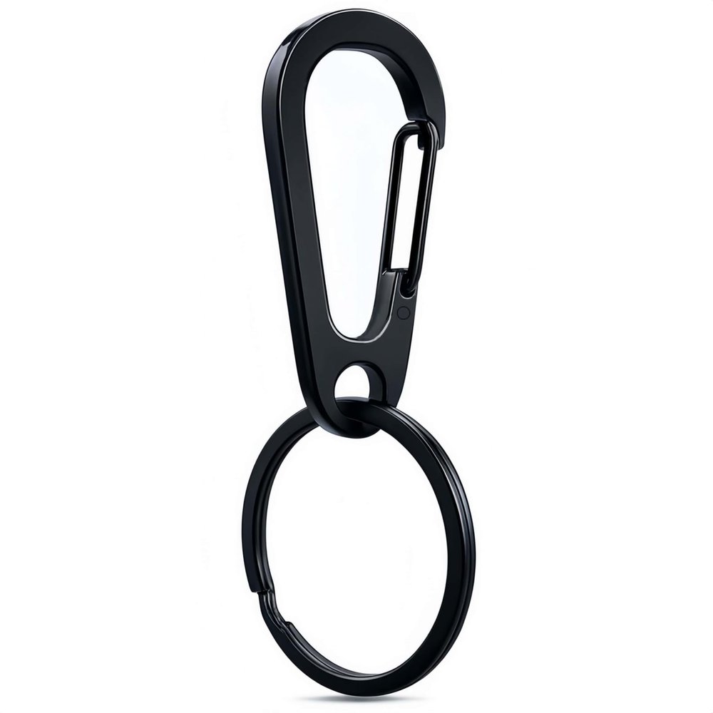 GyOnyx Stainless Steel Carabiner Keychain, Quick Release Heavy Duty Key Clip for Purse, Car, Motorcycle, Key Chain Rings Kit (1 Pack - Black)
