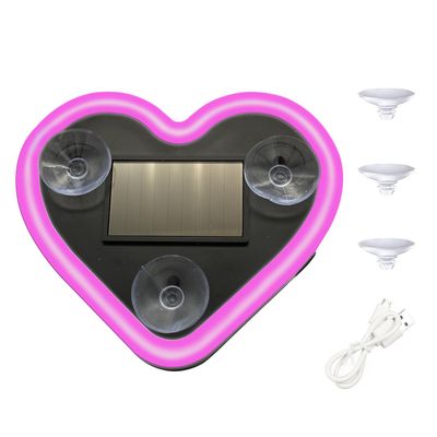 Prekuet Car LED Interior Light - 1Pcs Pink Solar-Powered Heart-Shaped Ambient Light - Car Ambient Light - Solar & Type-C Powered,5 Lighting Modes,Universal Fit,Interior Atmosphere Lamps for Car (Pink)