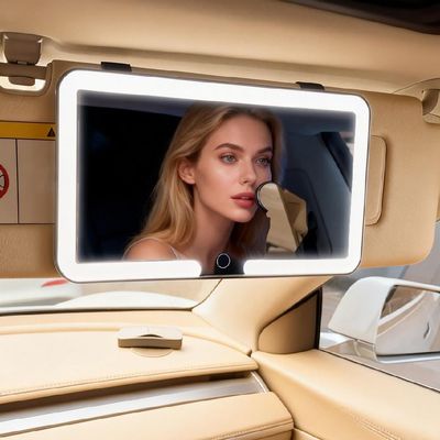 Universal Car Sun Visor Vanity Mirror with LED Lights & Touch Dimming - Vamotto LED Rechargeable Makeup Mirror Vanity Mirror, 3 Color Modes, Gift for Women, Car Mirror Accessories (White)