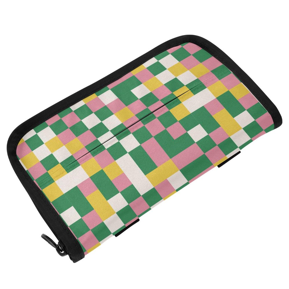 CuwrYet Car Tissue Holder Car Visor Organizer Tissue Box Holder for Car Sun Visor Organizer with Car Vehicle Accessories Essentials Interior for Women Men Checkered Green Pink Yellow
