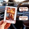 Personalized King & Queen Photo Car Visor Clip Custom Picture & Initial Wooden Playing Card Style Couple Gift, Drive Safe I Love You Car Accessory for Husband Wife, Anniversary Valentines Day Gift view 3