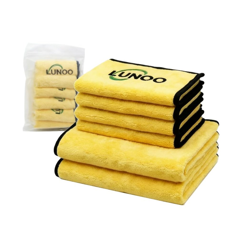 LUNOO Microfiber Car Wash Towel Set (Pack of 6), 2X 11.8"x15.7" (30x40cm) + 4X 11.8"x11.8" (30x30cm), Ultra Soft Lint-Free Absorbent Drying Cloth for Auto Detailing, Scratch-Free & Quick Dry