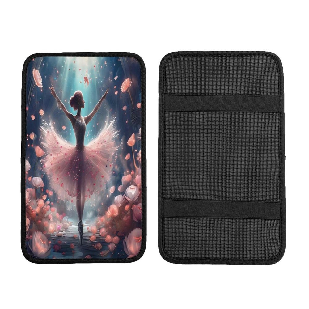 Ntyfur Ballerina Ballet Dance Floral(1) Handrail Box Cushion Car Armrest Cover Center Console Pad for Auto Truck 12.6X7.5 in