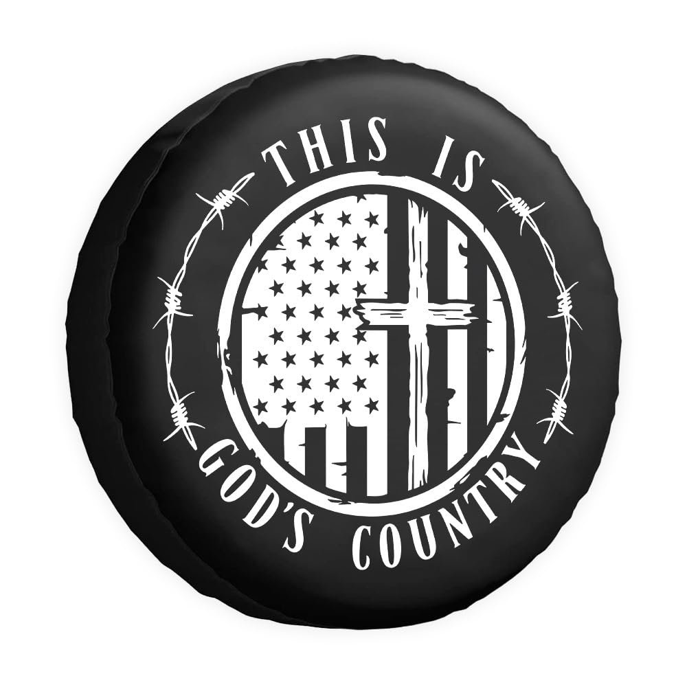 Vomokim This is God's Country Spare Tire Cover 1776-2026 USA Independence Patriotic Wheel Protector Waterproof American Flag Tire Cover Universal Fit for RV SUV Truck Travel 15"