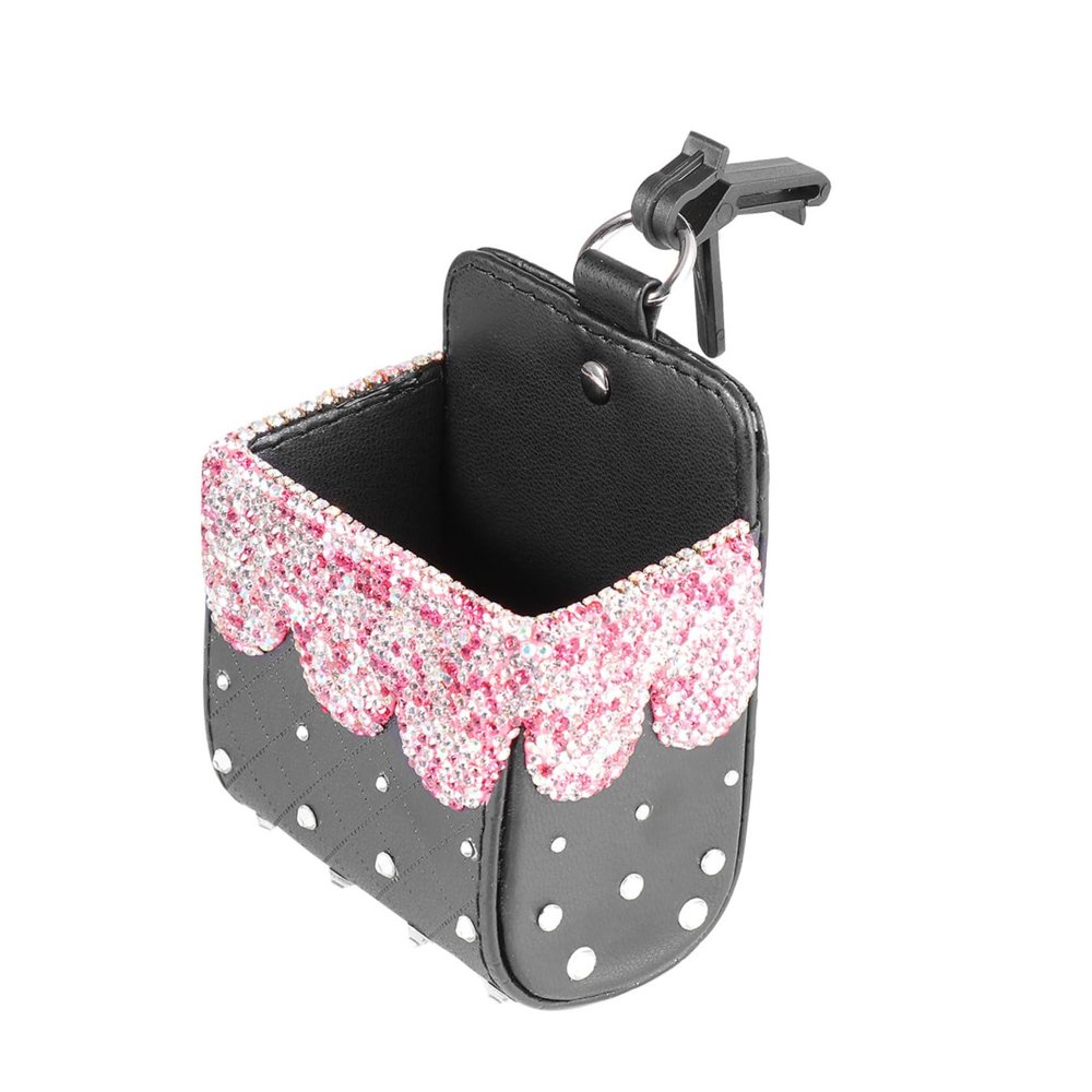 Garneck Multifunctional Car Seat Hanging Storage Bag with Rhinestone Decoration Pink Car Outlet Pendant Organizer and Mobile Phone Holder for Vehicle Interior Accessories