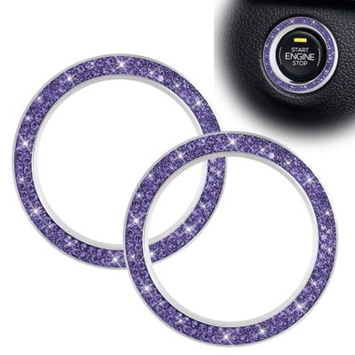 YUPIKJI 2PCS Car Bling Crystal Rhinestone Engine Start Decoration Ring, Push Start Button Cover, Crystal Rhinestone Auto Key lgnition Knob Ring, Auto Sparkling Sticker for Women Girls (Purple, 2PCS)