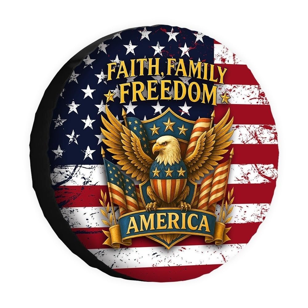 Vomokim Eagle Faith Freedom Spare Tire Cover 1776-2026 USA Independence American Flag Wheel Protectors Universal Fit for RV SUV Truck Travel 15"