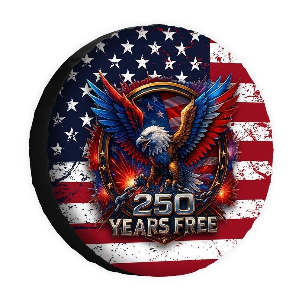 Vomokim 250 Years Free Spare Tire Cover 1776-2026 USA Independence American Flag Wheel Protectors Universal Fit for RV SUV Truck Travel 16"