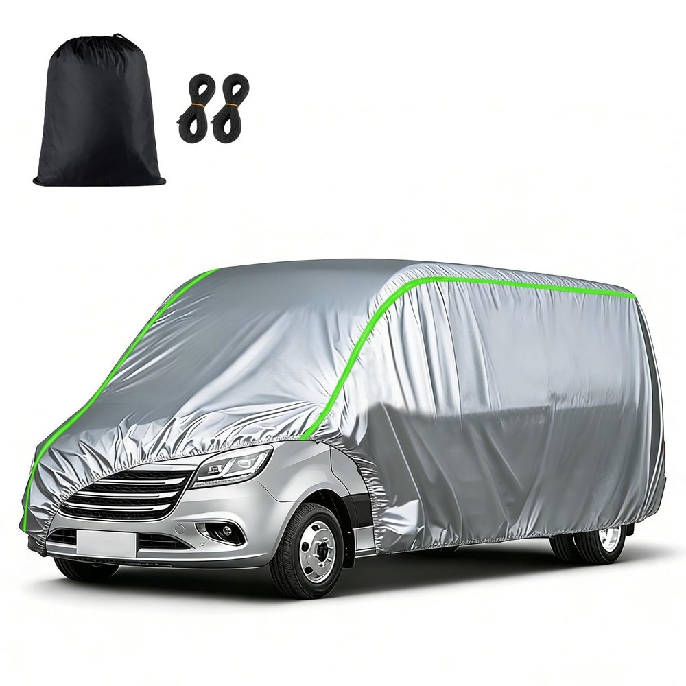 Car Cover for VW Caravelle T4 Long Van 1990-2003 Waterproof All-Weather,Heavy Duty Full Outdoor Cover with Windproof Straps,Winter Snow/Rain Dust Anti-UV(Silver)
