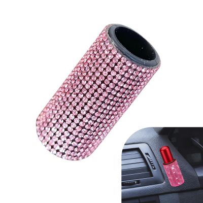 Foelony Car Lip Balm Holder, 1.96" x 0.78" Bling Rhinestone Holder for Lip Balm, Sparkly Crystal Car Lipstick Organizer, Bling Vehicle Interior Decor Accessories for Women Girls (Pink)
