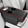 wuyaoyao Car Center Console Armrest Pillow, 13.78"7.48"2.56" Leather Arm Rest Cover for Cars, Memory Foam Auto Armrest Cushion Pad with Pocket, Cup Holder & Tissue Box, Car Accessories (Black+Red) view 1