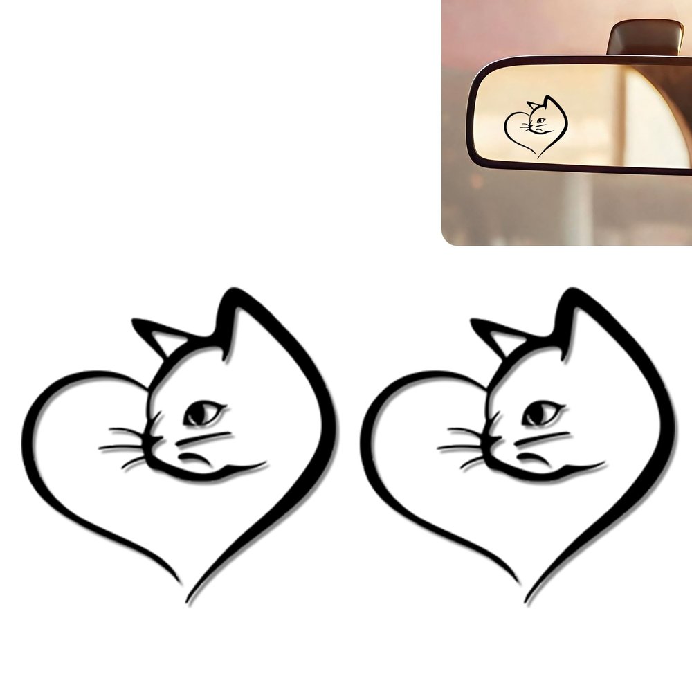 2PCS Car Mirror Decal Rearview Vinyl Stickers and Decal Car Accessories (Cat Heart)