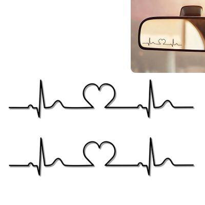 2Pack Heartbeat Line Car Mirror Decal, Cute Rear View Mirror Sticker,Funny Waterproof Vinyl Decals for Auto,Laptop,Bathroom Mirror,Heartbeat Line Car Accessories Gifts for Women Men