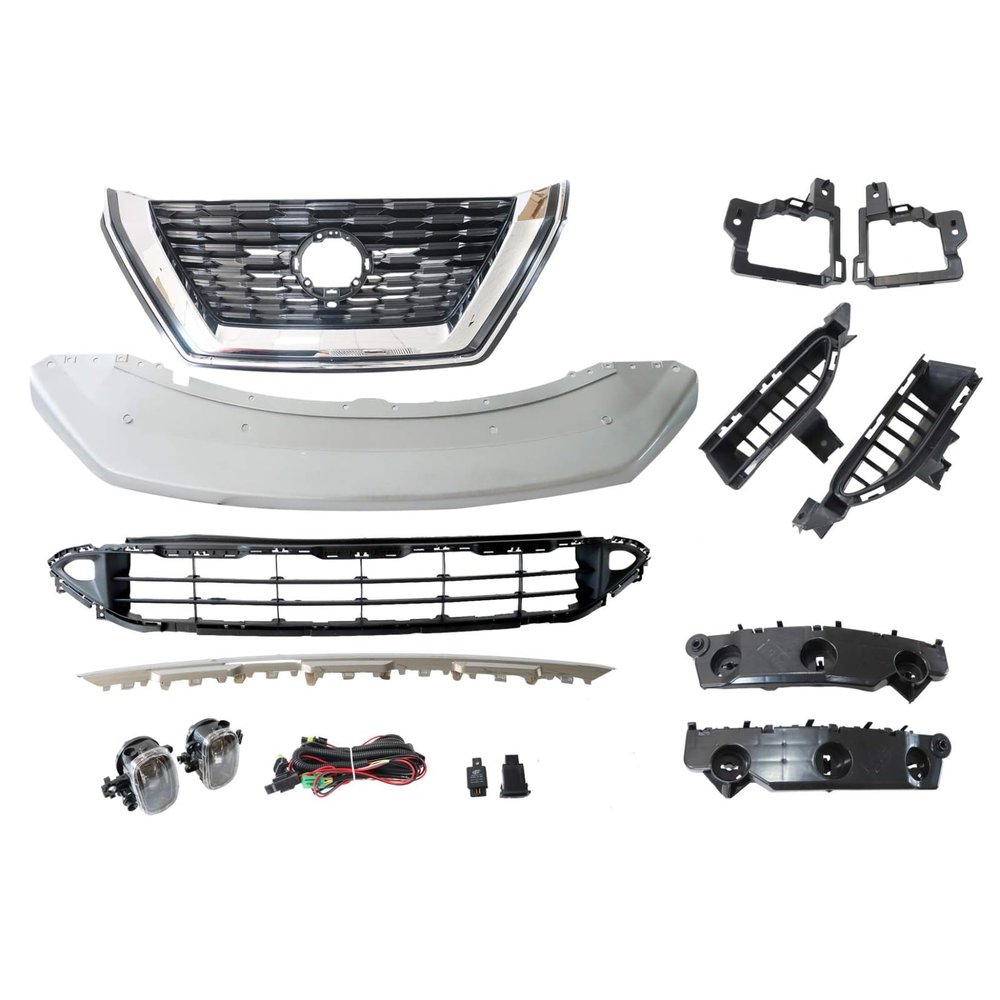 Wyrxalon Chrome Black Silver Front Upper Lower Grille & FogLight Cover & Skid Plate & Bracket 620726RA0A 62072-6RA0A Compatible with Nissan Rogue 2021 2022 2023
