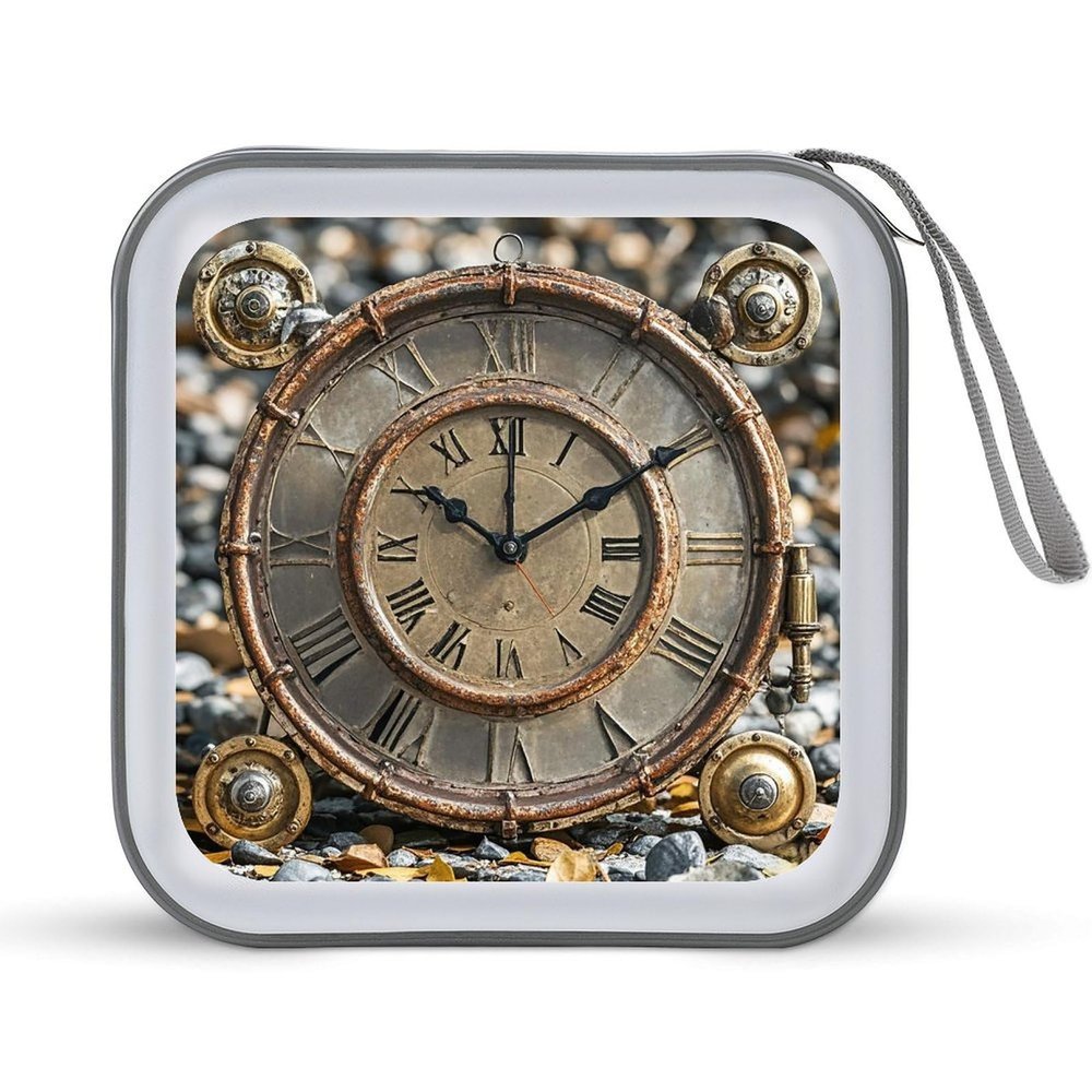 FekiLoot Rusty Steampunk Clock CD Case Portable DVD Case Holder Large Storage Disc Wallet Bag 40 Capacity Hard Plastic Disc Cases Storage Binder DVD Case Wallet for Car Home Travel