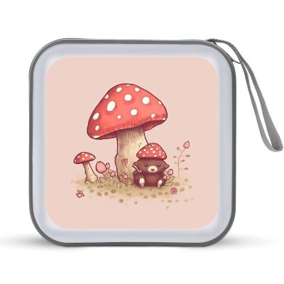 FekiLoot Bear And Mushroom CD Case Portable DVD Case Holder Large Storage Disc Wallet Bag 40 Capacity Hard Plastic Disc Cases Storage Binder DVD Case Wallet for Car Home Travel