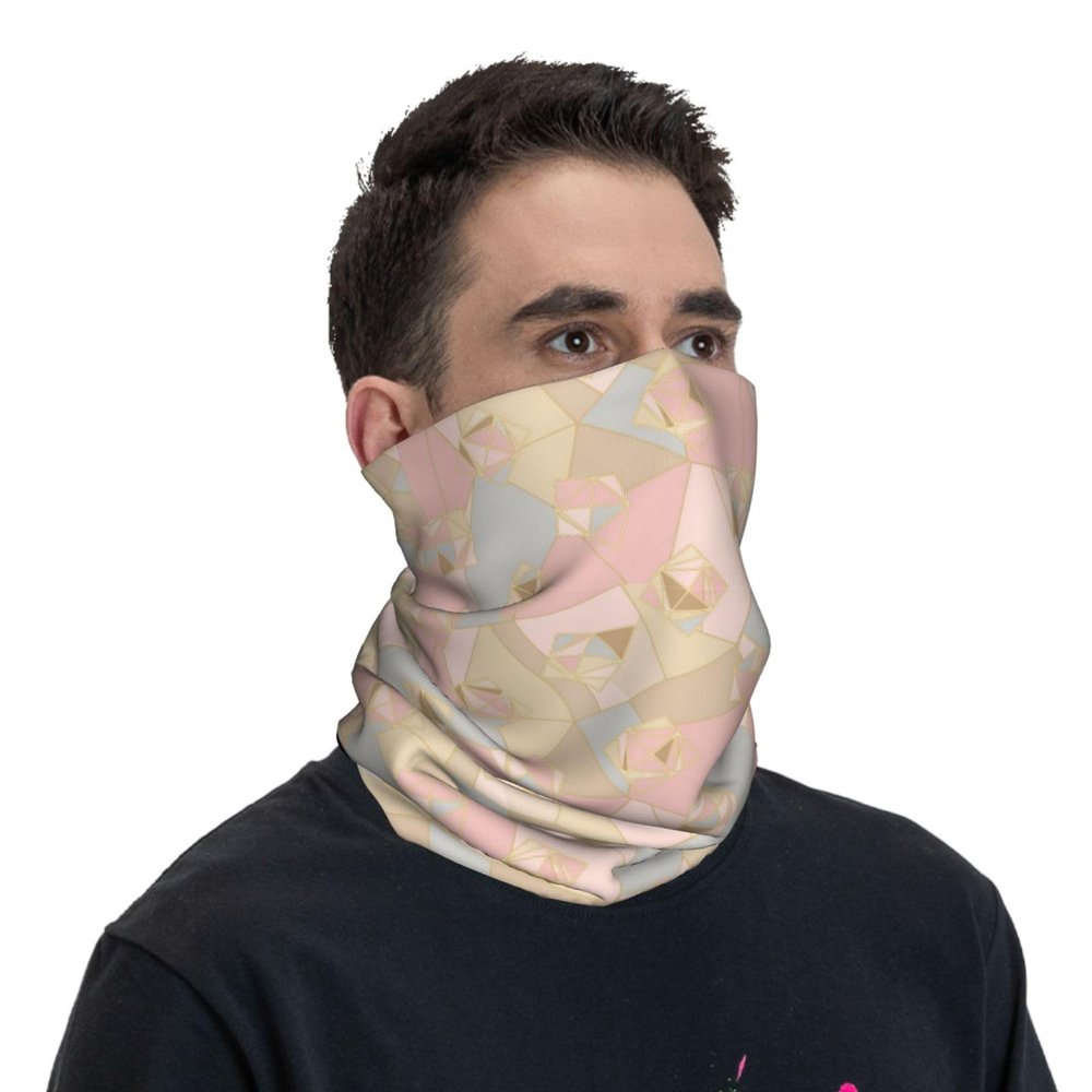 1 Pack Women & Men Neck Gaiter Magic Scarf for Motorcycle Riding, Skiing, Rose Gold Geometric Mirror Pattern Thermal Windproof Face Cover Balaclava