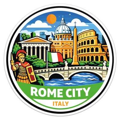 Cartoon Style Italy Rome City Sticker - Waterproof Outdoor Vinyl Decal, 5 Inch