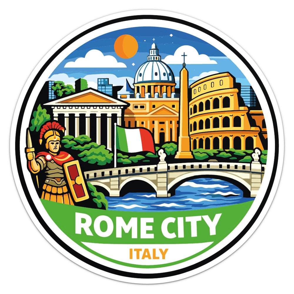 Cartoon Style Italy Rome City Sticker - Waterproof Outdoor Vinyl Decal, 5 Inch