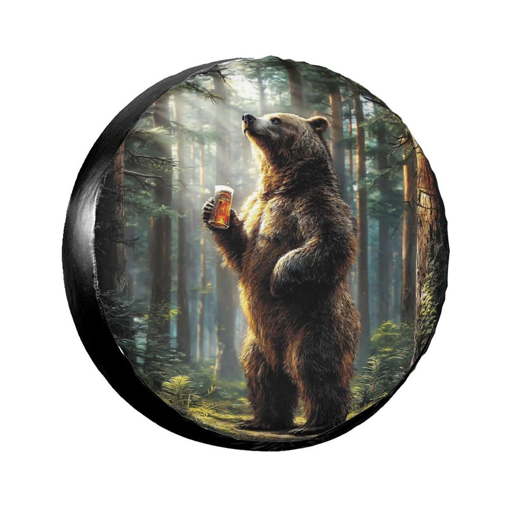 Forest Happy Bear Spare Tire Cover, Funny Animal Waterproof Wheel Protector Covers Universal for Rv Suvs Trucks Camper Travel Trailers, 15 inch