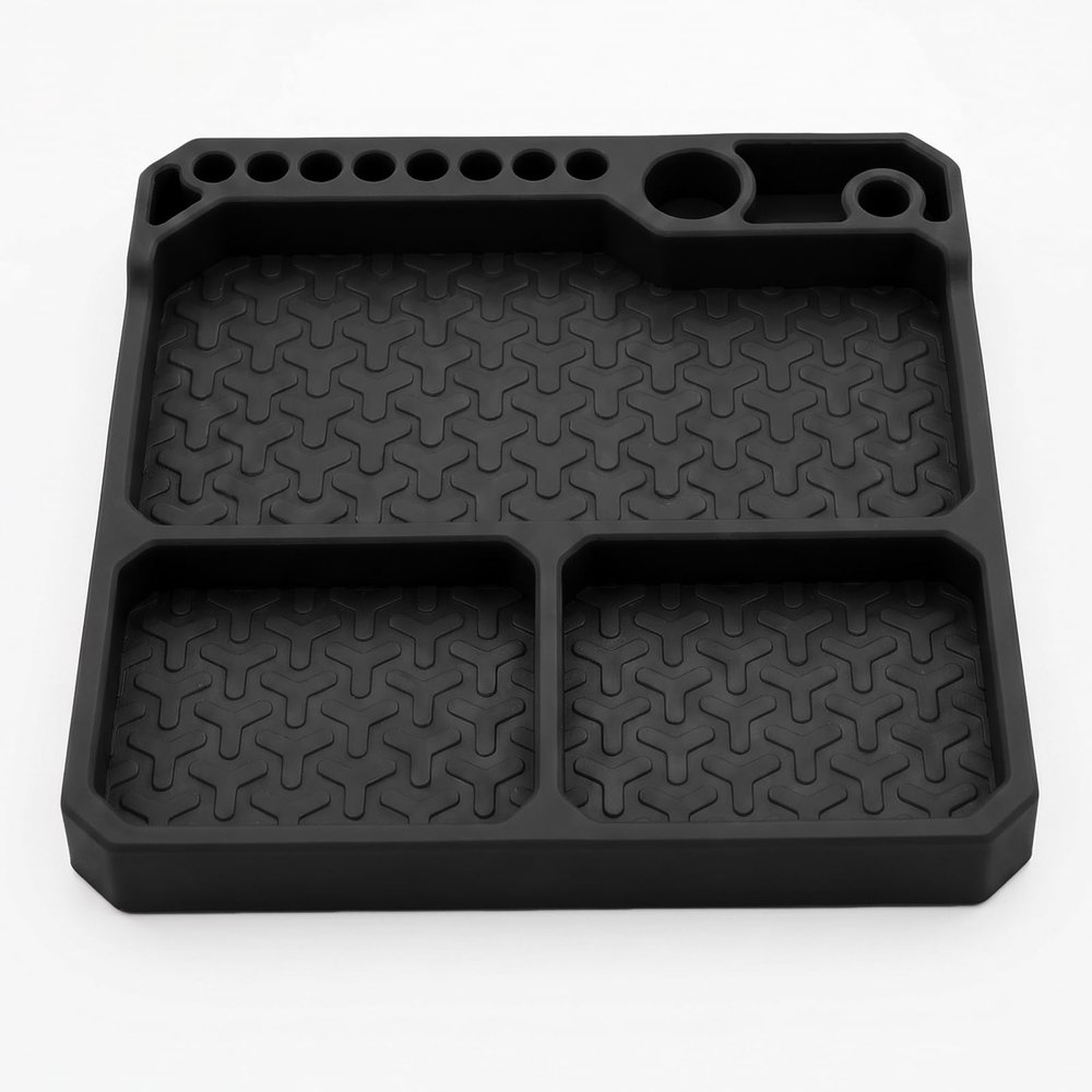 OGRC Silicone Tool Tray, RC Parts Organizer RC Screw Storage Plate Screw Holder Mat (160160mm) - Black