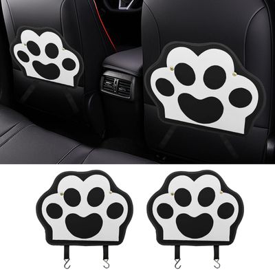 Craedli 2PCS Car Kick Mats Backseat Protector, Dog Cat Paw Print Leather Car Back Seat Cover for Kids Pets, Waterproof Vehicle Seat Back Kick Mat Organizer to Protect from Dirt, Mud & Scratches(Black)