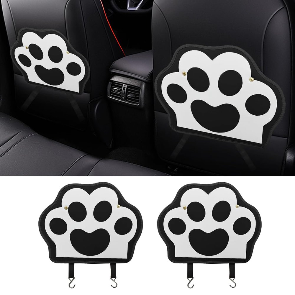 Craedli 2PCS Car Kick Mats Backseat Protector, Dog Cat Paw Print Leather Car Back Seat Cover for Kids Pets, Waterproof Vehicle Seat Back Kick Mat Organizer to Protect from Dirt, Mud & Scratches(Black)