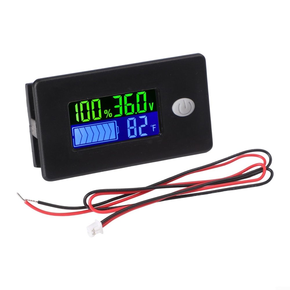 Lithium Capacity Tester DC Voltmeter 10-100V with Temperature Display for Car RV Boat Golf Cart E-Bike Lead-Acid Lithium Iron Phosphate ABS Black Adjustable Voltage Percentagent(12V)
