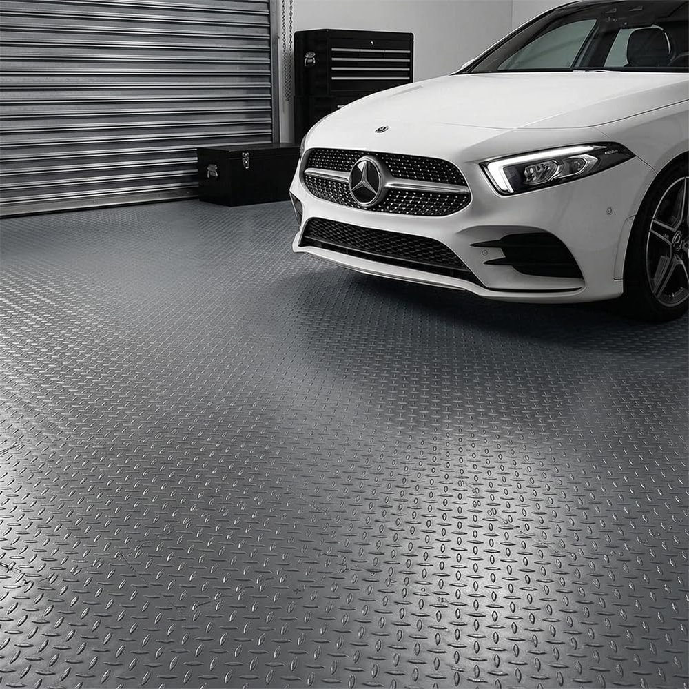 LITA Rubber Flooring Rolls Mats, Heavy Duty Diamond Plate Garage Floor Mat, PVC Water/Stain Outside Resistant Parking Rv Trailer Flooring8FTx20FT