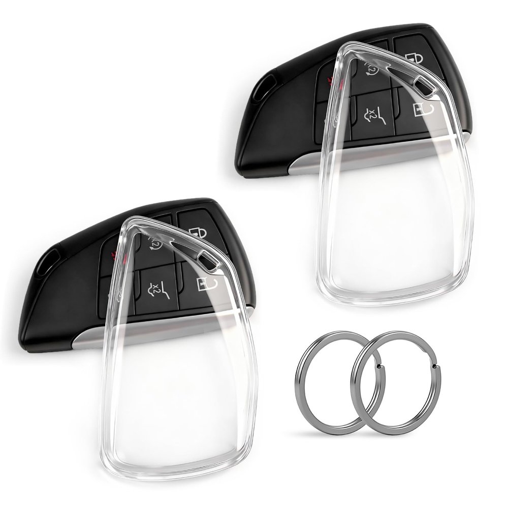 Amazauto Clear TPU Key Fob Cover, Compatible with GMC Yukon Denali Sierra 2021-2026, Fit for Chevy Silverado Suburban Tahoe Buick etc, Transparent Soft Key Case (Clear, 2 Pcs)