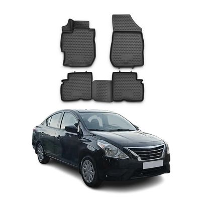 OMAC Floor Mats for Nissan Versa 2012-2019 Sedan Car Mats All Weather 3D Custom Fit Rubber Mat Waterproof Odorless TPE Floor Liners Laser Measured Non-Slip (Black)