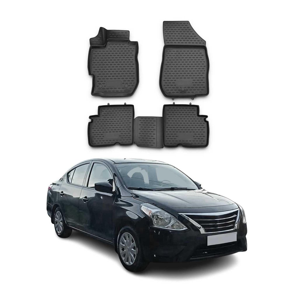 OMAC Floor Mats for Nissan Versa 2012-2019 Sedan Car Mats All Weather 3D Custom Fit Rubber Mat Waterproof Odorless TPE Floor Liners Laser Measured Non-Slip (Black)