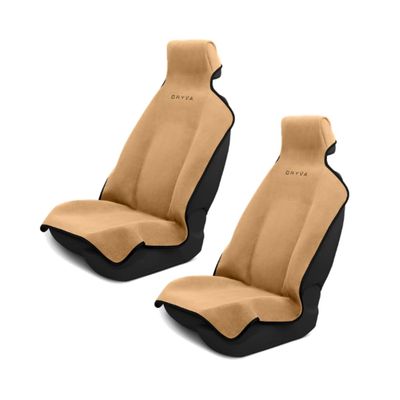 DryvaSeat - Premium Microfiber Towel Car Seat Cover - Waterproof & Sweatproof - Universal Fit, Machine Washable, Non-Slip - Seat Protector for Car, Truck, SUV, Van (Tan, 2 Pack)