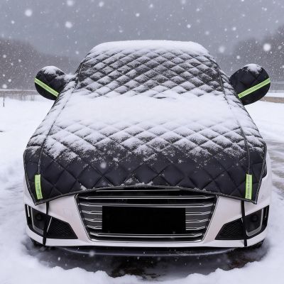 Car Cover for Snow Compatible with Honda FIT Half Car Cover Waterproof All Weather Rain Dust Sun UV Protection Cotton Lined Winter Car Covers for Automobiles with Side Zipper(Color:Black)