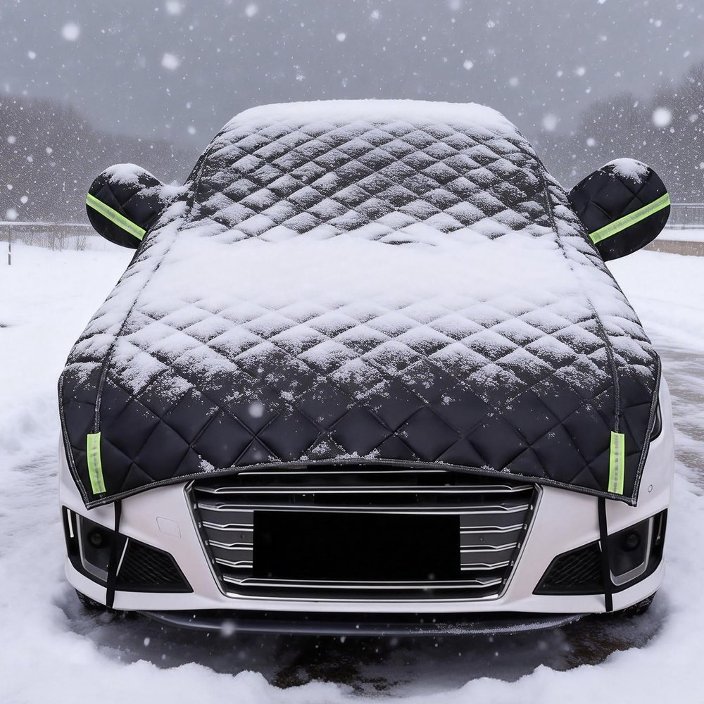 Car Cover for Snow Compatible with Honda FIT Half Car Cover Waterproof All Weather Rain Dust Sun UV Protection Cotton Lined Winter Car Covers for Automobiles with Side Zipper(Color:Black)