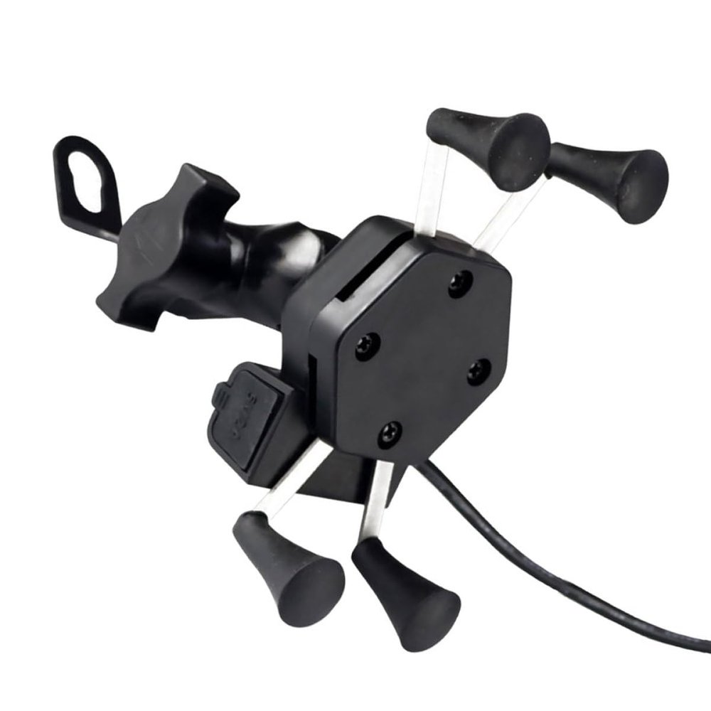 DECORNIJIA Motorcycle Phone Mount Holder with USB Charger, Adjustable Phone Bracket for Motorbike and Scooter, Compatible with Smartphone Navigation and Handlebar Installation