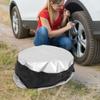 CATIEBYE Oxford Cloth Spare Tire Cover with Handle, Universal Car and Trailer Wheel Hubcap Storage Bag, UV Protection for SUV and Rv Tires, Black Silver 85x37cm view 4