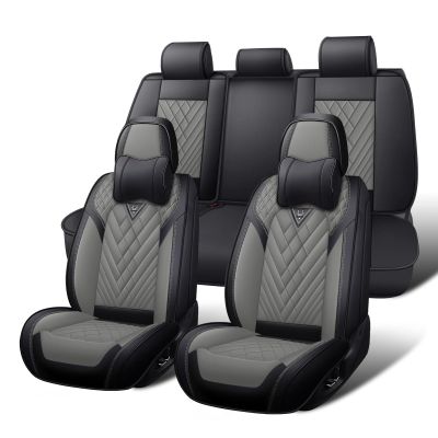 HESHS Car Seat Covers Full Set for Toyota Camry 2000-2026, Waterproof Nappa Leather Car Seat Cover, Full Coverage Car Seat Covers Sets(5 Seats with Headrests/Black Gray)