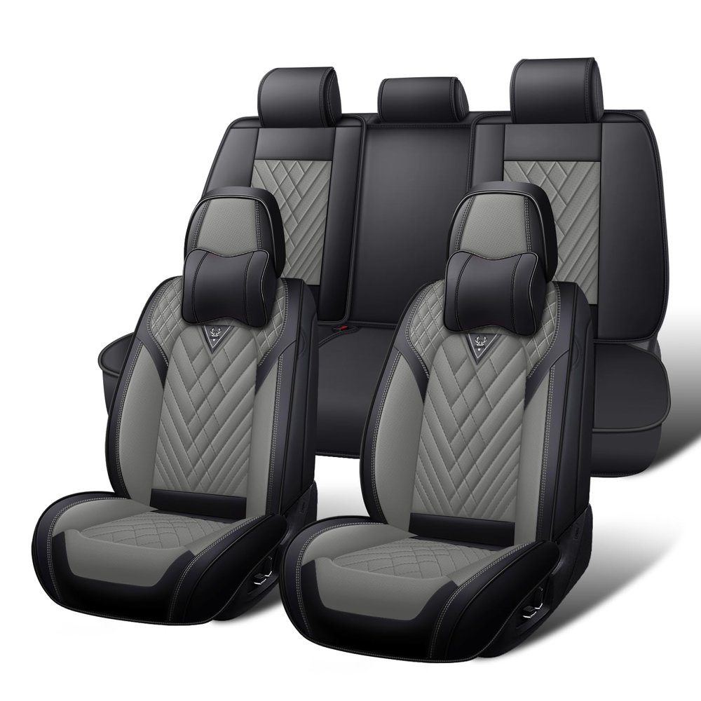 HESHS Car Seat Covers Full Set for Toyota Camry 2000-2026, Waterproof Nappa Leather Car Seat Cover, Full Coverage Car Seat Covers Sets(5 Seats with Headrests/Black Gray)